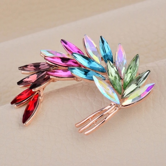 Colorful Crystal Rhinestone Leaf Brooch - Picture 2 of 5
